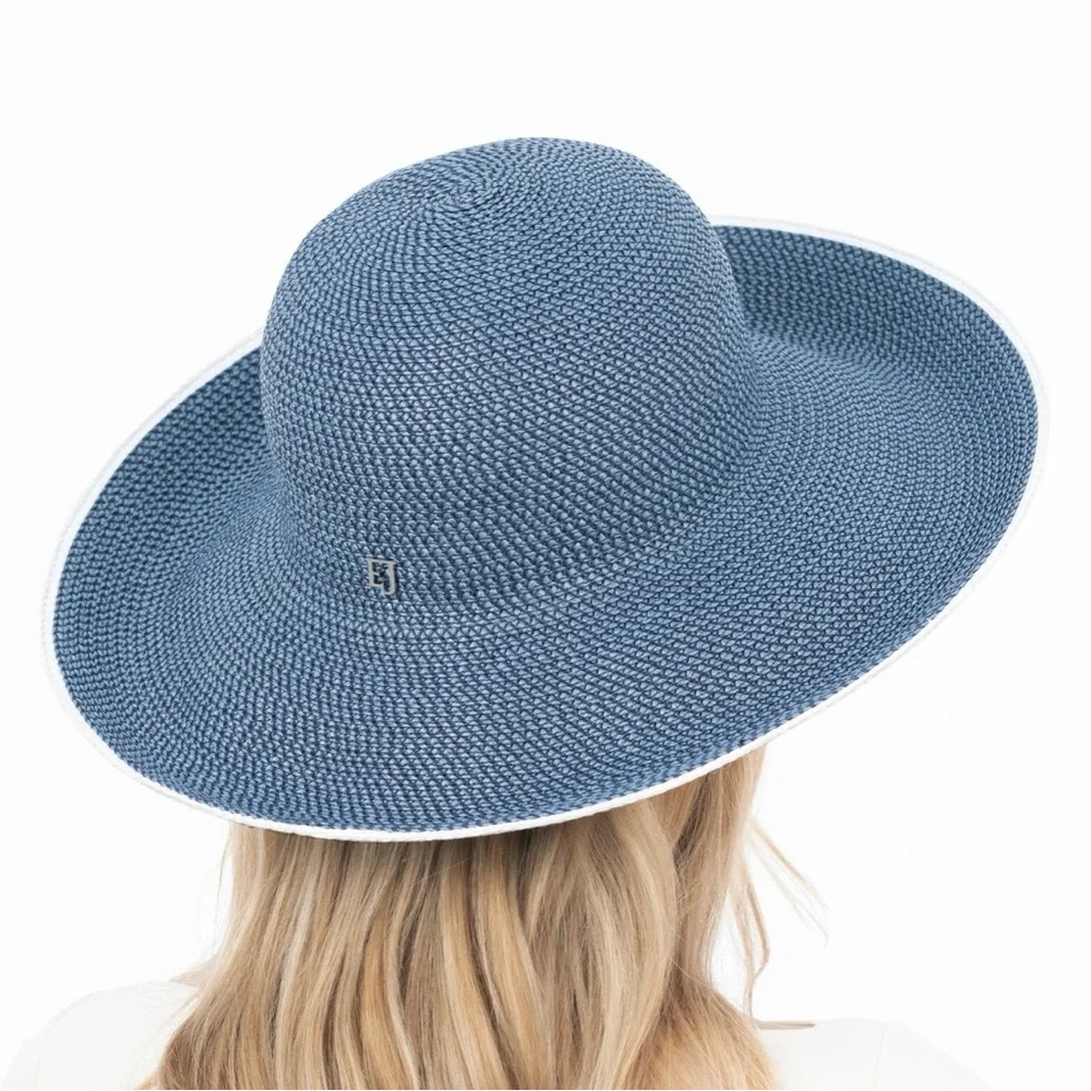 Eric Javits NWOT Best Selling Iconic Hampton Sun Hat in Indigo/White UPF 50+ - Picture 3 of 10